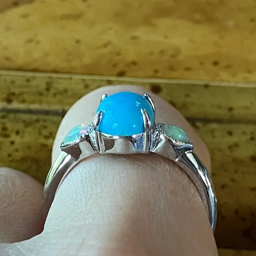 Sleeping Beauty Turquoise Ethiopian Opal Sterling Silver Ring Size 8